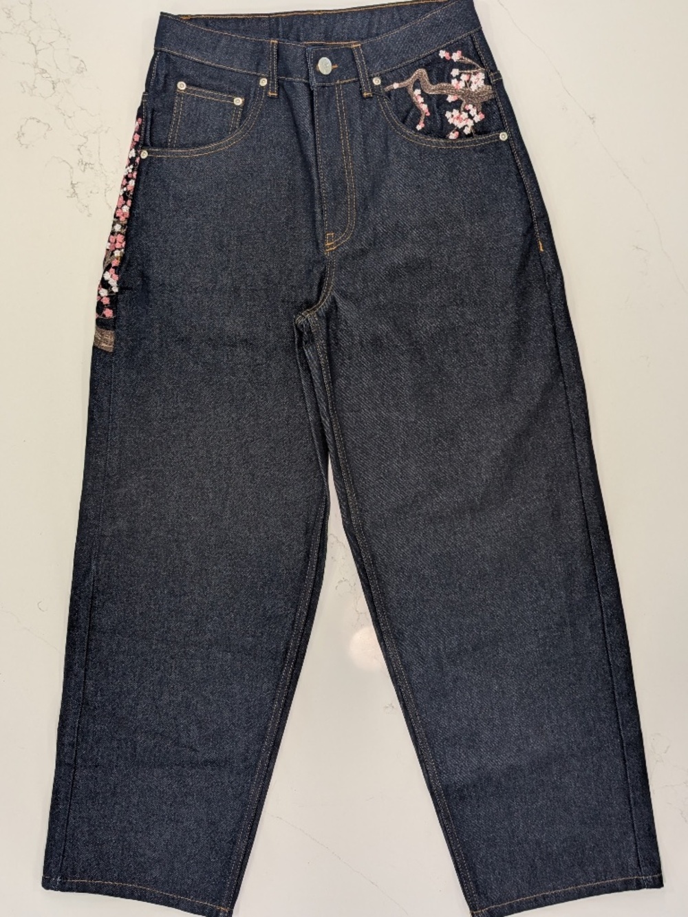 Derschutze Blossom Embroidery Raw Denim Jeans Women's 28 - FITS 30